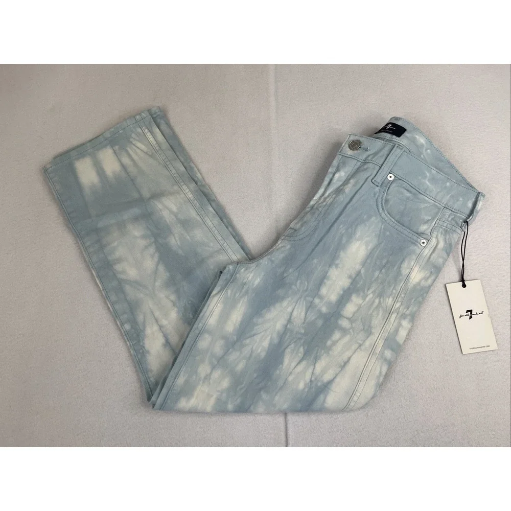 7 For All Mankind High Waisted Cropped Straight Jeans Tie Dye Blue 29 7U305495
